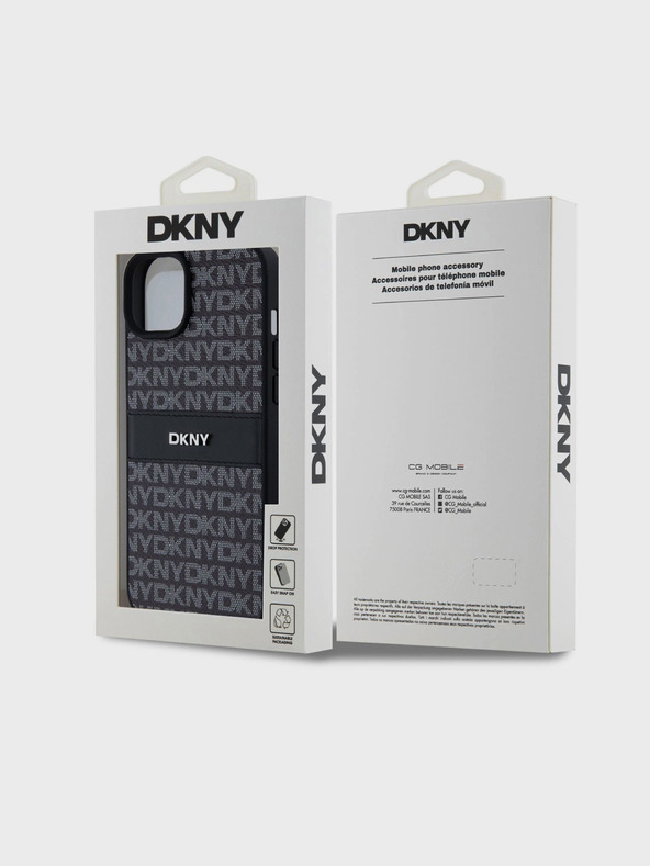 DKNY PU Leather Repeat Pattern Tonal Stripe Back Cover pentru iPhone 15 Plus Negru DKNY