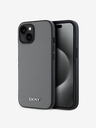 DKNY PU Leather Silver Metal Logo Magsafe Back Cover pentru iPhone 14 gri DKNY