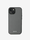 DKNY PU Leather Silver Metal Logo Magsafe Back Cover pentru iPhone 14 gri DKNY