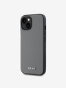 DKNY PU Leather Silver Metal Logo Magsafe Back Cover pentru iPhone 14 gri DKNY