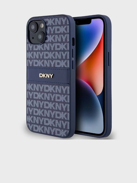 DKNY PU Leather Repeat Pattern Tonal Stripe Back Cover pentru iPhone 14 albastru DKNY