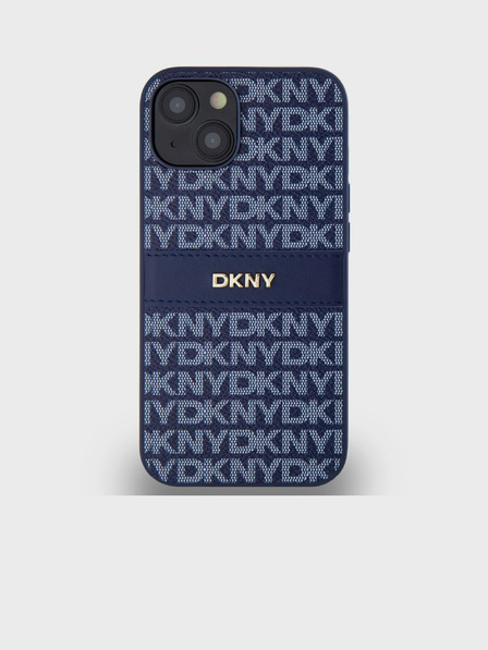 DKNY PU Leather Repeat Pattern Tonal Stripe Back Cover pentru iPhone 14 albastru DKNY