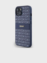 DKNY PU Leather Repeat Pattern Tonal Stripe Back Cover pentru iPhone 14 albastru DKNY