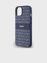 DKNY PU Leather Repeat Pattern Tonal Stripe Back Cover pentru iPhone 14 albastru DKNY