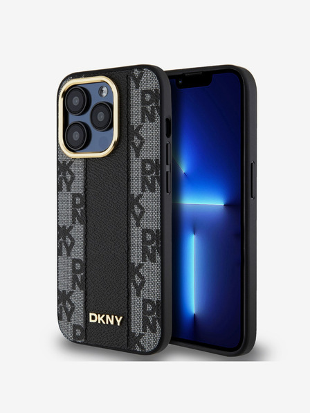 DKNY PU piele Checkered Pattern Magsafe Back Cover pentru iPhone 15 Pro Max negru DKNY
