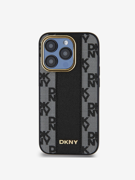 DKNY PU piele Checkered Pattern Magsafe Back Cover pentru iPhone 15 Pro Max negru DKNY