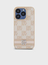 DKNY PU Leather Checkered Pattern și Stripe Back Cover pentru iPhone 14 Pro roz DKNY