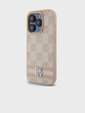 DKNY PU Leather Checkered Pattern și Stripe Back Cover pentru iPhone 14 Pro roz DKNY