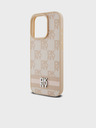 DKNY PU Leather Checkered Pattern și Stripe Back Cover pentru iPhone 14 Pro roz DKNY