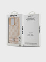 DKNY PU Leather Checkered Pattern și Stripe Back Cover pentru iPhone 14 Pro roz DKNY