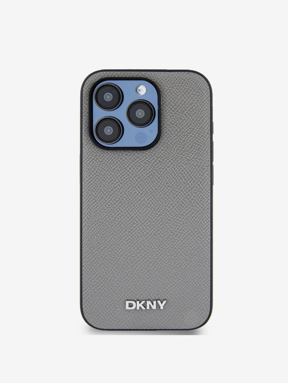 DKNY Piele PU Silver Metal Logo Magsafe Back Cover pentru iPhone 14 Pro Grey DKNY