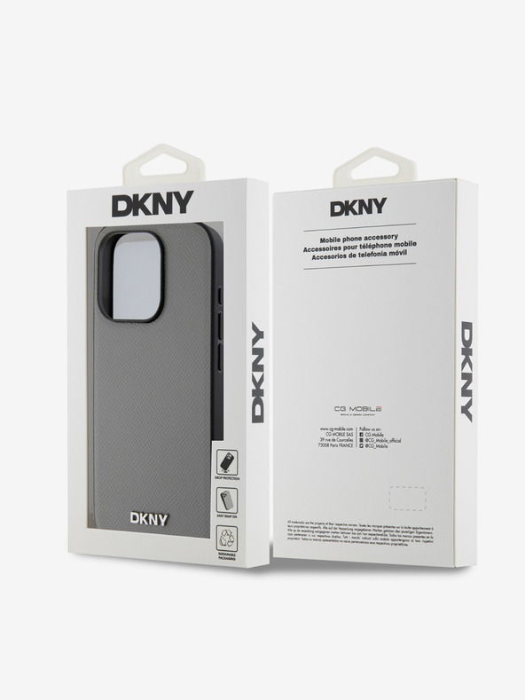 DKNY Piele PU Silver Metal Logo Magsafe Back Cover pentru iPhone 14 Pro Grey DKNY