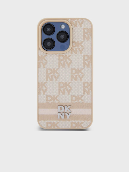 DKNY PU Leather Checkered Pattern și Stripe Back Cover pentru iPhone 14 Pro Max Pink DKNY