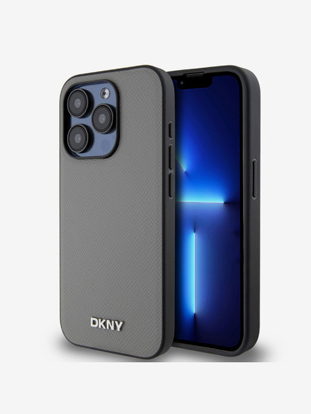 DKNY PU Leather Silver Metal Logo Magsafe Back Cover pentru iPhone 14 Pro Max Grey DKNY