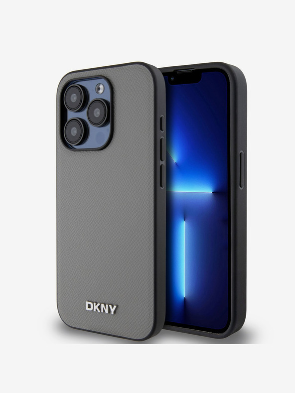 DKNY PU Leather Silver Metal Logo Magsafe Back Cover pentru iPhone 14 Pro Max Grey DKNY