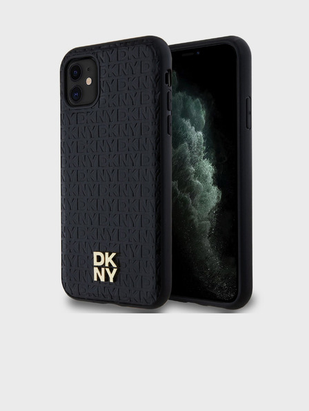DKNY Piele PU Repeat Pattern Stack Logo Magsafe Back Cover pentru iPhone 11 negru DKNY