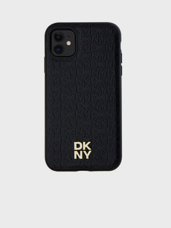 DKNY Piele PU Repeat Pattern Stack Logo Magsafe Back Cover pentru iPhone 11 negru DKNY