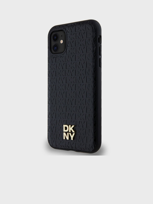 DKNY Piele PU Repeat Pattern Stack Logo Magsafe Back Cover pentru iPhone 11 negru DKNY