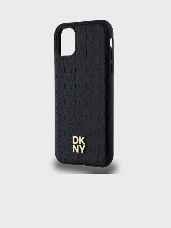 DKNY Piele PU Repeat Pattern Stack Logo Magsafe Back Cover pentru iPhone 11 negru DKNY