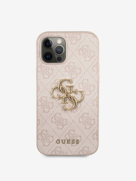 Guess PU 4G Metal Logo Zadní Kryt pro iPhone 12/12 Pro Pink Carcasa de telefon