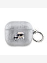 Karl Lagerfeld Husă cu cap Karl și Choupette în relief PU pentru AirPods 3 Silver Karl Lagerfeld