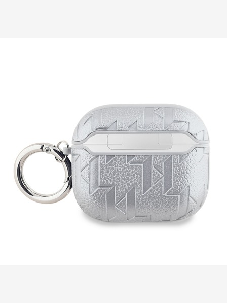 Karl Lagerfeld Husă cu cap Karl și Choupette în relief PU pentru AirPods 3 Silver Karl Lagerfeld