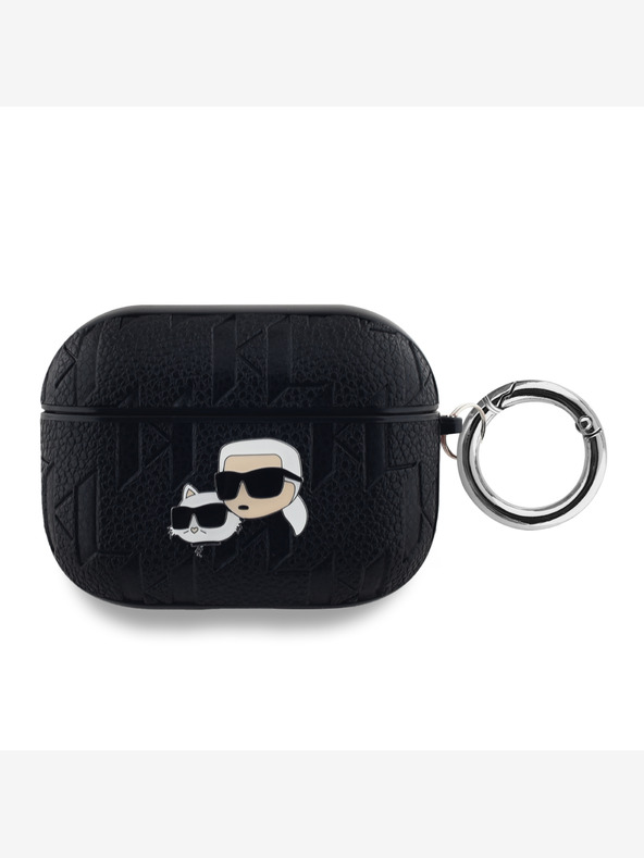 Karl Lagerfeld Carcasă cu capete Karl și Choupette cu PU în relief pentru AirPods Pro Black Karl Lagerfeld