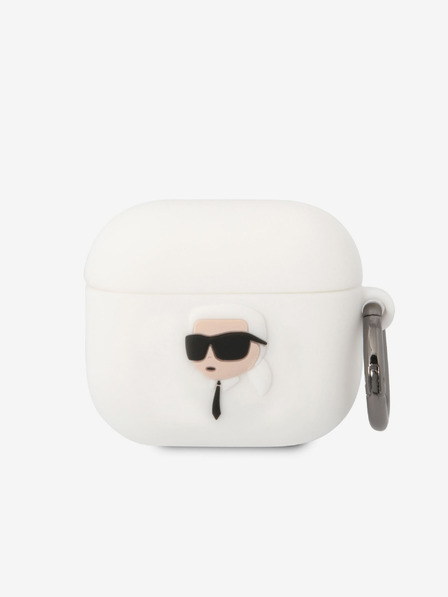 Karl Lagerfeld Karl Lagerfeld 3D Logo NFT Karl Head Carcasă din silicon pentru Airpods 3 Alb