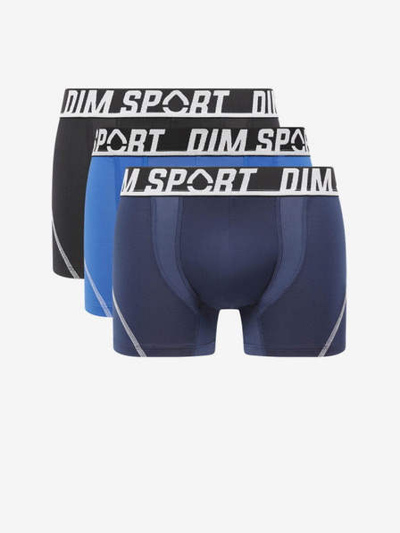 DIM Set de trei boxeri pentru bărbați în negru și albastru DIM SPORT MICROFIBRE BOXER 3x