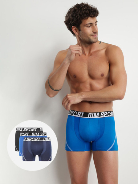 DIM Set de trei boxeri pentru bărbați în negru și albastru DIM SPORT MICROFIBRE BOXER 3x