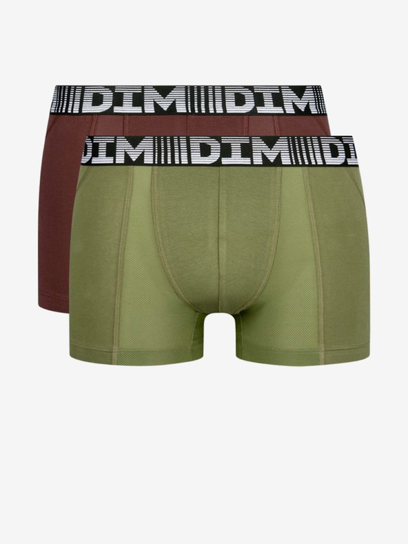 DIM Set de doi boxeri pentru bărbați în verde și maro închis DIM COTTON 3D FLEX AIR BOXER 2x
