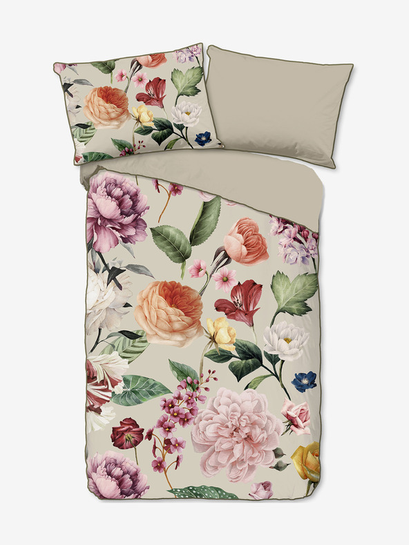 Descanso Lenjerie de pat reversibilă Descanso Fiori cu model bej 140 x 200 cm