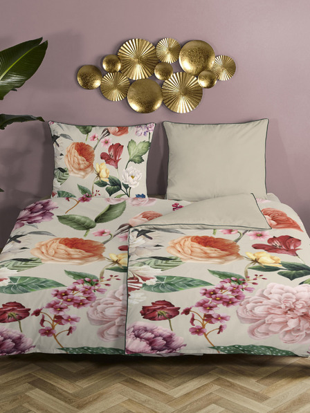 Descanso Lenjerie de pat reversibilă Descanso Fiori cu model bej 140 x 200 cm
