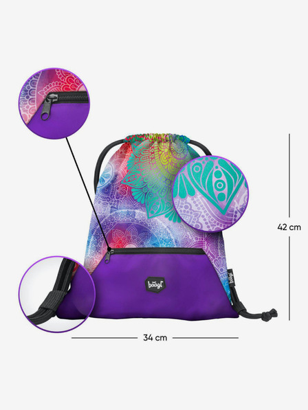 BAAGL  Ghiozdan școlar violet cu buzunar mandala Baagl