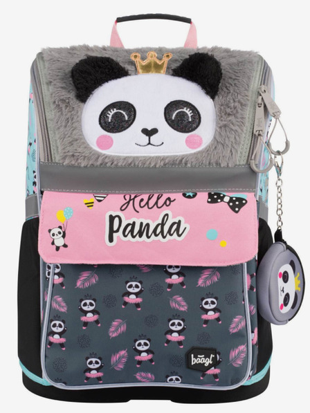 BAAGL  Ghiozdan școlar gri cu fermoar panda Baagl
