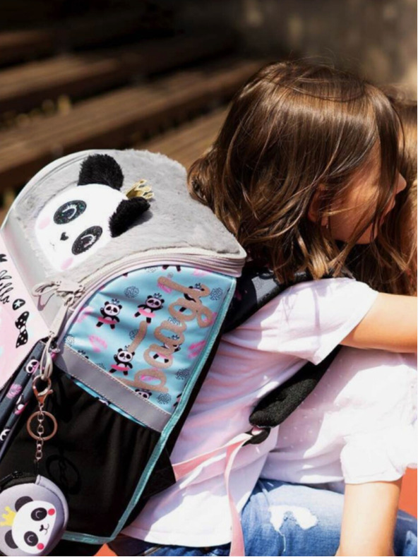 BAAGL  Ghiozdan școlar gri cu fermoar panda Baagl