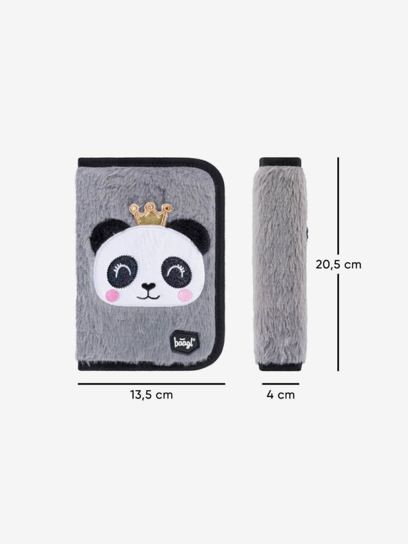 BAAGL  Geantă gri pentru creioane școlare cu un singur nivel panda Baagl
