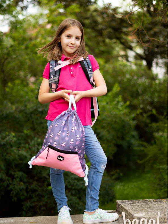 BAAGL  Geantă școlară gri cu buzunar panda Baagl