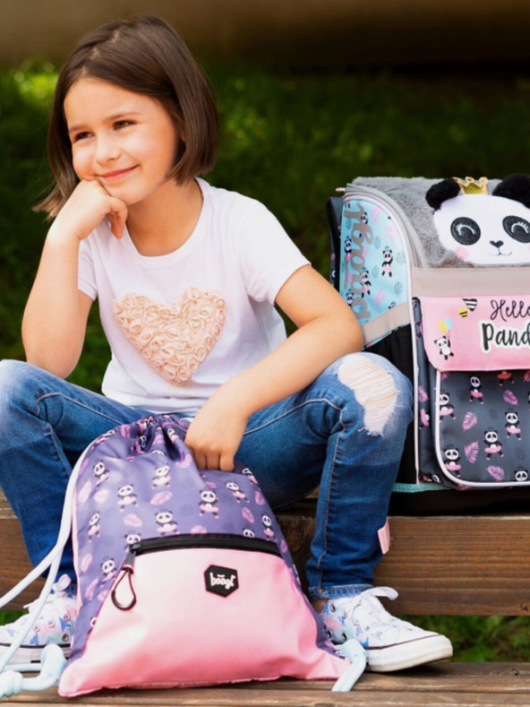 BAAGL  Geantă școlară gri cu buzunar panda Baagl