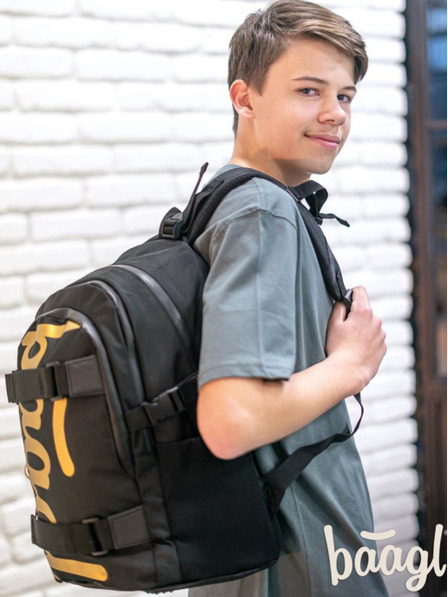 BAAGL  Set școlar negru - rucsac, penar și geantă Baagl Skate Gold