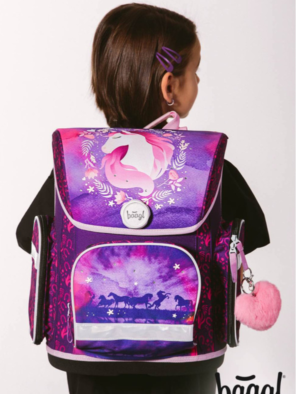 BAAGL  Set școlar violet Ergo - rucsac, penar și geantă Baagl Horse