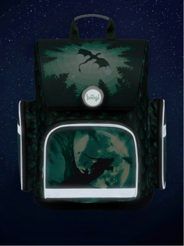 BAAGL  Geantă de școală verde Ergo Baagl Dragon