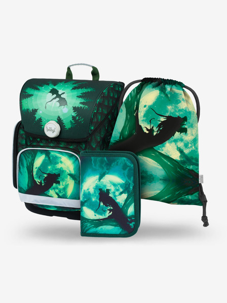 BAAGL  Set școlar verde Ergo - servietă, penar, geantă Baagl Dragon