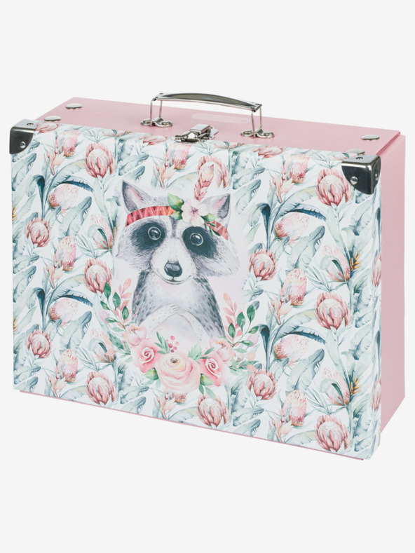 BAAGL  Geantă școlară pliabilă roz cu accesorii Baagl Raccoon