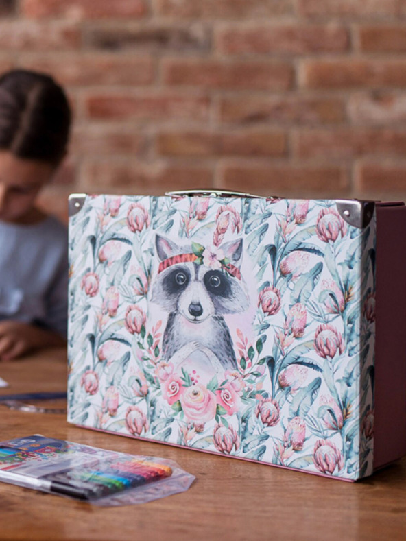 BAAGL  Geantă școlară pliabilă roz cu accesorii Baagl Raccoon