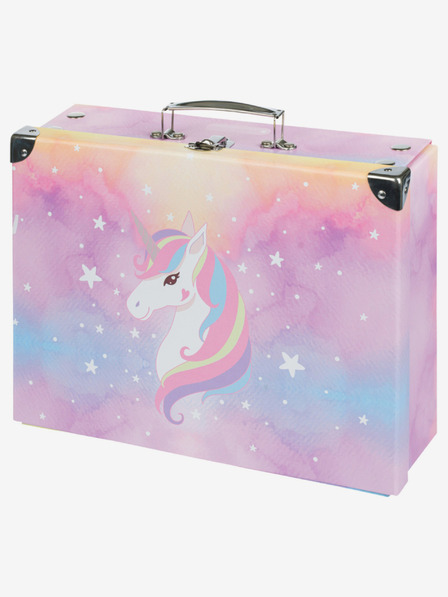 BAAGL  Geantă de școală pliabilă roz cu fitinguri Baagl Rainbow Unicorn