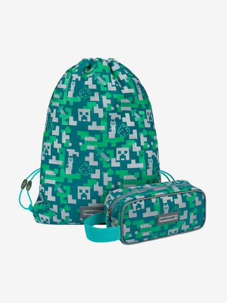 BAAGL  Set școlar verde - penar, geantă Baagl Minecraft 2 Silver Creeper