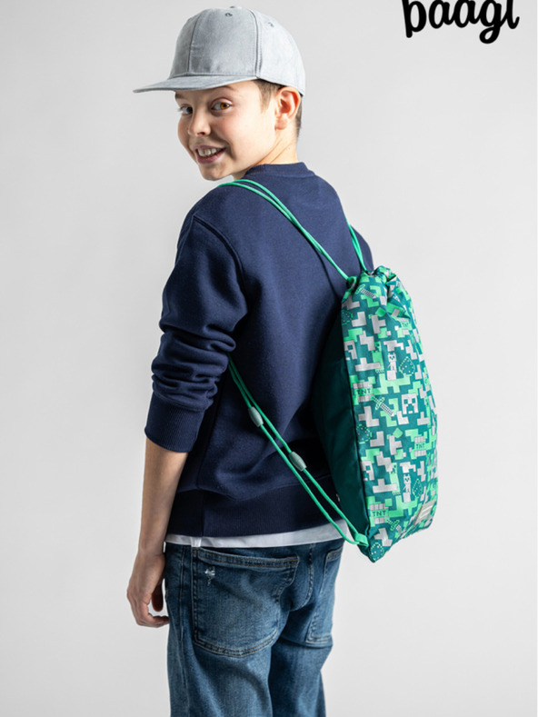 BAAGL  Set școlar verde - penar, geantă Baagl Minecraft 2 Silver Creeper