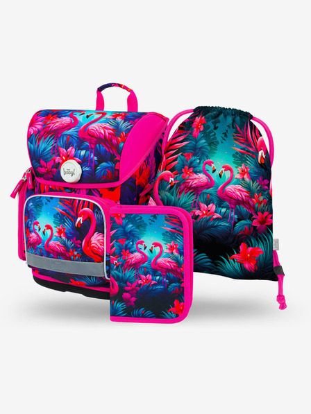BAAGL  Set școlar Ergo roz - servietă, penar, geantă Baagl Flamingos