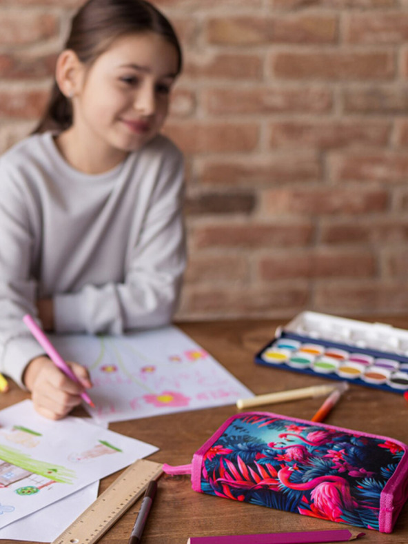 BAAGL  Trusă de creioane școlare roz cu un nivel Baagl Flamingos